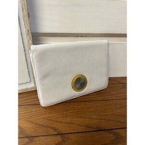 Vintage Morris Moskowitz White Clutch Folded Purse Medallion Jewel Shoulder Bag